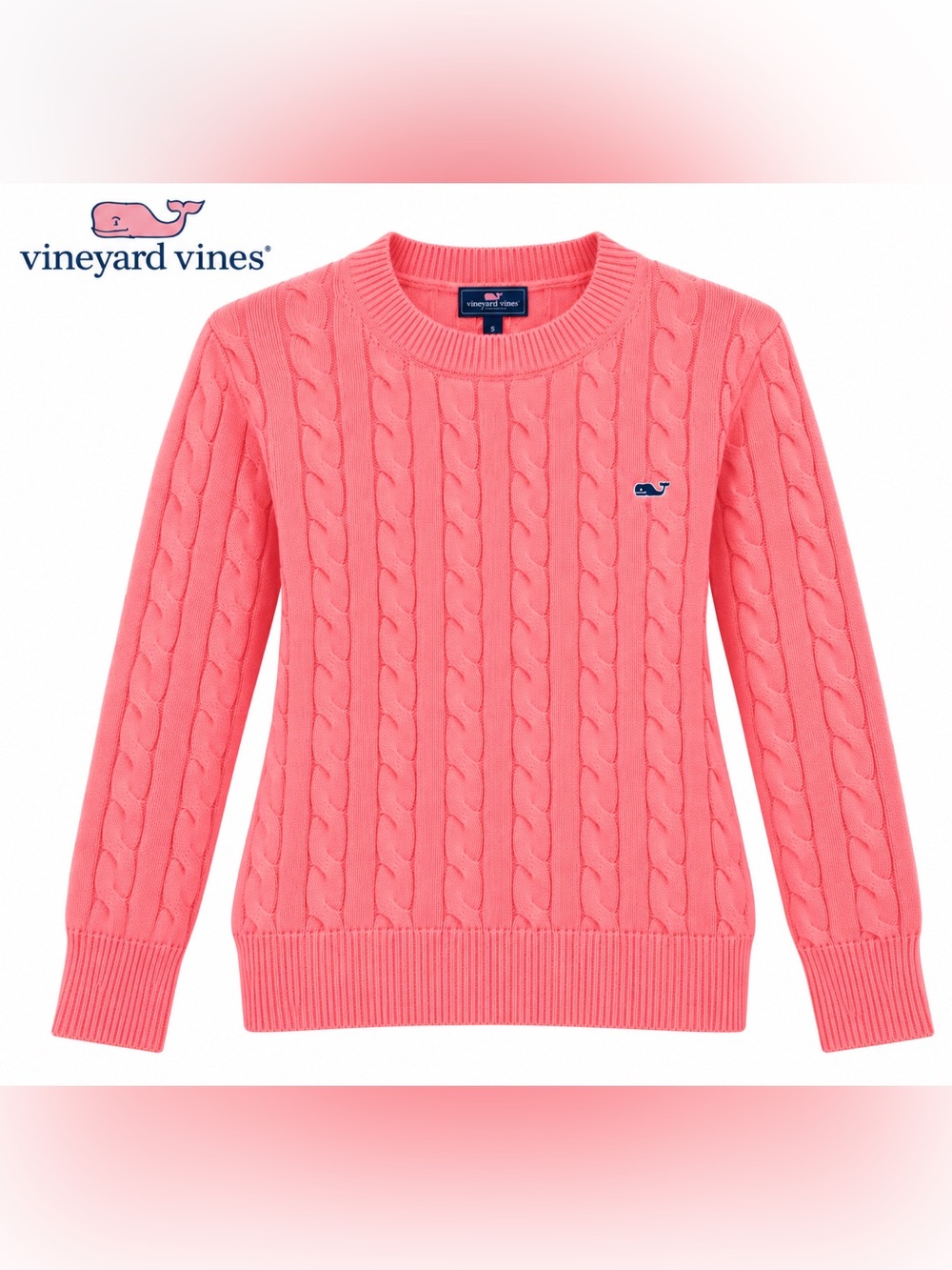 NWT Vineyard Vines Coral Pink Cable Crewneck Sweater. - Picture 2 of 11